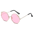 Lunettes de soleil enfant avec verres roses ondulés et nœuds en métal doré - Monture Dorée Verres Roses