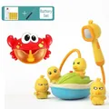 Electric duck bath toy set with red crab sprayer, blue motorboat and small yellow ducks - Electric Spray Duck Rechargeable [4 Ducks + Shower + Crab Bubble Machine]