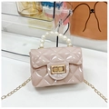 Pink mini crossbody bag for girls with pearl handle and golden chain strap detail - Khaki