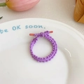 Elastic purple ruffled hair tie with pink cylindrical tips for girl's pigtails - Purple