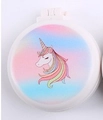 Portable folding hairbrush with mirror featuring white case and rainbow unicorn print - Colored Hair