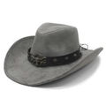 Cappello da cowboy grigio scuro con testa di toro e borchie su cinturino in pelle - M (56-58cm) / Grigio Medio