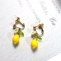 Charming lemon flower clip-on earrings with yellow resin fruit and white petals - Lemon Ear Clip Style (FH1003-6)