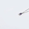 Minimalist silver chain necklace featuring a small purple teardrop crystal pendant - Purple (Silver) (XL3412)