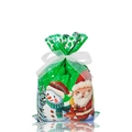 Christmas gift bag in green featuring Santa and Snowman prints with ribbon drawstring - Small / Christmas Green 2