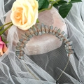 Handmade iridescent raw crystal crown headband on soft fabric with decorative roses - Light Gray Crystal