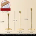 Three-piece gold plated pillar candle holders in varying heights for home decor - 6036 Combination Candle Holder / Set of 3 / Imitation Gold