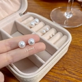 8mm white pearl stud earrings with elegant silver needles for minimalist style - 8mm / White