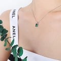 Rectangle emerald zircon pendant necklace in silver finish worn by a model - Steel Color (P026)