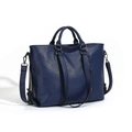 Dark blue large capacity tote bag with litchi grain texture and long shoulder strap - Blue