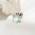 Silver turtle stud earring featuring a large light green round-cut zircon stone - Single Piece / Mint Green (A575-6)