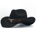 Classic black felt western cowboy hat with decorative leather belt and silver bull head - M (56-58cm) / Black