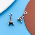 Set of two silver Tibetan alloy Eiffel Tower charms for DIY jewelry making - 1pc Antique Silver Eiffel Tower 7x17mm