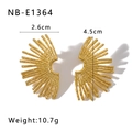 Macro shot of 18K gold-plated stainless steel fan-shaped earrings with ray design detail - Gold Fan Radiant Line Stud Earrings (NB-E1364)
