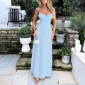 Elegantes hellblaues A-Linien-Maxikleid mit Spaghettiträgern aus Webstoff für den Sommer - S / Hellblau