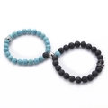 Close-up of magnetic heart clasp on turquoise and lava stone crown couple bracelets - 03-Green Turquoise & Lava Stone