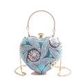 Blue and green heart-shaped sequin clutch with gold metal handle and chain strap - Blue