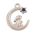 Silver crescent moon pendant with small rabbit and sparkling blue star charm - Silver/Moon Rabbit