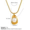 Gold plated irregular geometric necklace with white pearl pendant and size details - White Pearl Gold Necklace