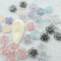 3D camellia rose nail charms in iridescent colors and black for DIY manicure art - 8mm / Multicolor