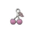 Pink cherry fruit charm pendant with silver alloy frame for DIY jewelry making - White K Pink Single-Sided Cherry 12x13mm