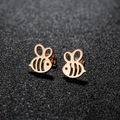 Minimalist rose gold stainless steel bee stud earrings on a dark textured background - 276 Rose Gold (Bee)