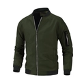 Classic dark green bomber jacket with utility sleeve pocket and ribbed knit trim on white background - M / Army Green