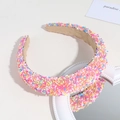 Detail of pink sponge headband with colorful candy-like crystals and beige lining - Colorful Candy Grain Style / Multicolor