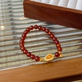 Beaded crystal bracelet with red round stones and a gold-plated zircon gourd charm - 43# Gold Coin Hulu