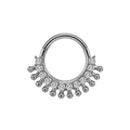 Silver steel nose ring with round marquise zircon stones and metal bead details - 1.2x8mm / Style 7-Steel Color
