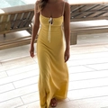 Vestido largo chic de punto amarillo con lazos y tejido gofrado para vacaciones de verano - S / Amarillo