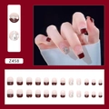 Elegant wine red French press-on nails with shell chain diamonds and silver glitter - Glue Type / Rum Wine Red (Z458)
