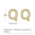 Gold plated letter Q stud earrings in copper with AAA cubic zirconia stones - Letter Q