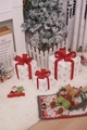 Three-piece white velvet Christmas gift boxes with gold snowflake and red bows - Cashmere Snowflake Christmas Gift Box