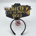 New Year party headband with Cheers to the New Year gold text and firework motifs - Style 18-Cheers New Year Black Gold