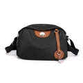 Borsa a tracolla da donna in nylon nero con finiture in pelle marrone e cinturino - Nero