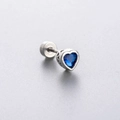 Titanium steel heart-shaped blue zircon stud earring with silver screw-back design - A45-5# Sea Blue (Single Piece)