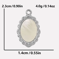Oval 304 stainless steel necklace pendant with white shell inlay, size 2.3cm by 1.4cm - Silver Mother of Pearl Pendant Only (S1996-S-W)