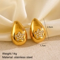 Golden teardrop stainless steel earrings with star pattern crystals in variant style - Gold Water Drop Style 2 (ZN990)