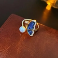 Anillo chapado en oro con mariposa de nácar azul y perla blanca elegante - Estilo Perla de Mariposa Dorada (Anillo-Dorado-Estilo Dos (Chapado en Oro Real))