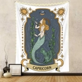 Detail of Capricorn zodiac tapestry with artistic sea-goat illustration and LED string lights - Capricorn (GT220620)