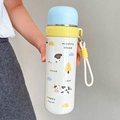 Sky blue stainless steel cartoon sheep water bottle with carry strap for students - 500ml / Blue