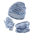 Conjunto invierno de 3 piezas para niños con gorro, bufanda y guantes táctiles en azul - Conjunto azul mezclado para niños