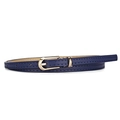 Cintura sottile in pelle PU blu da donna con fibbia a D dorata e cuciture di precisione - Blu navy