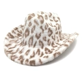 Close-up of leopard print texture on soft plush winter western cowboy hat - M (56-58cm) / White