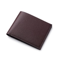 Classic men's short bifold wallet in dark brown litchi pattern leather on white background - Coffee