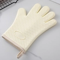Single beige silicone oven mitt with non-slip texture and fabric cuff for heat resistance - Off White