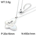 Silver stainless steel butterfly necklace with white shell inlay and lobster clasp detail - Steel Color (KN290892-GC)