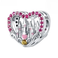 925 silver heart castle charm with pink zircon and enamel detail for DIY jewelry - 925 Silver / Heart Inlaid Castle