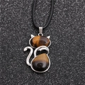Détail macro d'un collier chat avec pierres d'oeil de tigre sur fond noir scintillant - Corde Cirée Nsn0142
